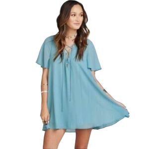 Show Me Your Mumu Kylie Lace Up Mini Dress in Poolside Chiffon Size Small